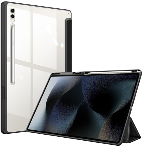Fintie Étui Hybride pour Samsung Galaxy Tab S8 Ultra 14,6 2022 SM-X900/X906 - Coque de Protection Rigide Transparente et Porte-Stylo - Noir