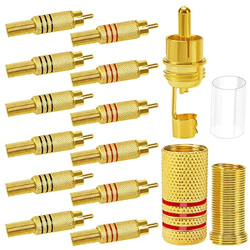 KUOQIY 12 Stück RCA Löten Verbinder, Vergoldeter Lautsprecher Phono Cinch Stecker, Löttyp Cinch-Stecker, für Multimedia und CCTV (6 Schwarz + 6 Rot)
