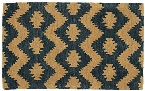 RUG PRINCE Wollteppich 90x150 Blau Durchgemustert Handarbeit Handtuft Modern 355