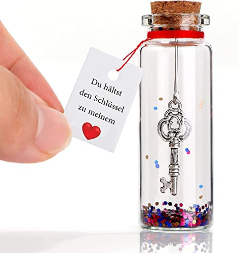 VELENTI Liebes Geschenk für sie - Schlüssel zu Meinem Herzen Romantisches Geschenk für Frau und Mann - Dekoartikel and Dekorative Kugeln Jahrestag Geschenk (You Hold The Key to My Heart, Love Bottle)