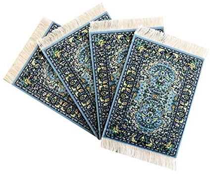 4er Set Untersetzer Teppich Muster- Bunte Untersetzer Glass, Tisch und Baruntersetzer - Mehrfarbig (Blau)