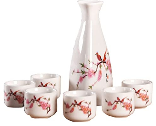 ZEALMAX Set of 7 Japanese Cute Sake Cup and Sake Jug Set, Wine and Tea Art Enjoying, C