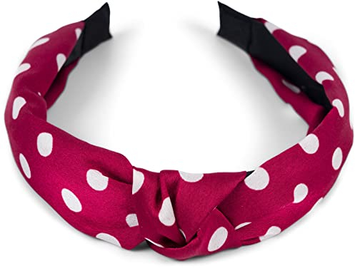 styleBREAKER Damen Haarreif mit Punkte Muster und Knoten im Retro Style, Rockabilly, Vintage Look, Haarband, Headband 04026015, Farbe:Bordeaux-Rot-Weiß