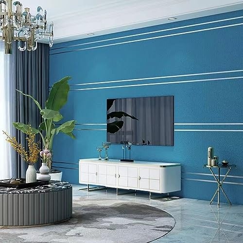 Mwpqbd Deerskin Velvet high-end 3D Wallpaper Nordic Geometric Lines Modern Simple Living Room Lighting Luxury Background Wall Non-Woven Peel Stick r (9.5M Cobalt Blue wallpape Aluminum foil Plate