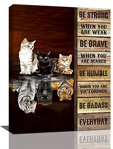 Katze Wandkunst Motivierende Katze Tiger Bilder Wanddekoration Mindset Is Everything Leinwanddrucke Gemälde Kunstwerk Home Office Dekorationen für Badezimmer Wohnzimmer Schlafzimmer gerahmt 30,5 x