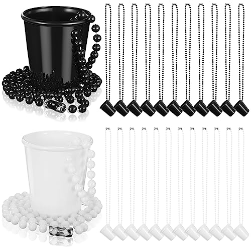 Dandat 24 Pcs Shot Glass on Beaded Necklace Graduation Accessories Disposable Mini Plastic Shot Cups for Graduation Party Accessories Bachelorette Birthday Wedding Festival Party Favor(Black, White)