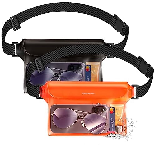 UNBREAKcable Wasserdichter Tasche Beutel (2 Stück), Wasserfeste Strandtasche mit Verstellbare Elastische Hüftgurt, Handy Bauchtasche für Schwimmen, Strand,Rafting, Skifahren, SUP