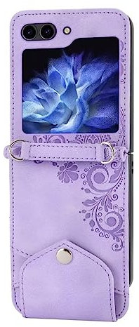 TUUNKMUY Compatibile con Samsung Galaxy Z Flip 4 Custodia a portafoglio con porta carte, flip PU pelle goffrata fiore, cavalletto e custodia antiurto per Samsung Galaxy Z Flip 4 Donne Uomini viola