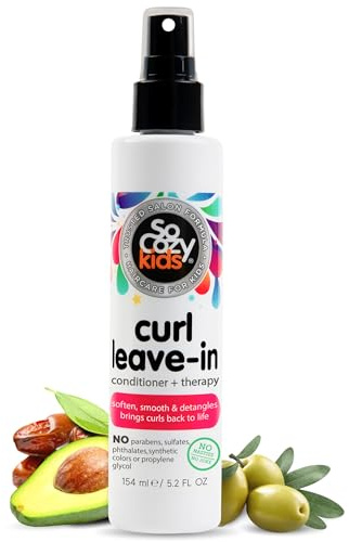 SoCozy Leave In Conditioner Spray (5.2 Fl Oz) Paraben-Free Detangler for Kids' Curly Hair, Deep Conditioner & Tangle-Free Curls, Gentle & Nourishing with Keratin, Vitamin B5, Olive Oil & Jojoba Oil