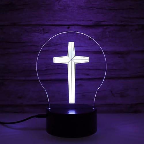 Xdorra Christliches Gebet, großes Kreuz, 3D-Illusionslampe, 7 Farben, automatischer Wechsel, Segen, dekorativ, neben Licht mit schwarzem Sockel, Geschenk für Christen, Geburtstag, Weihnachten