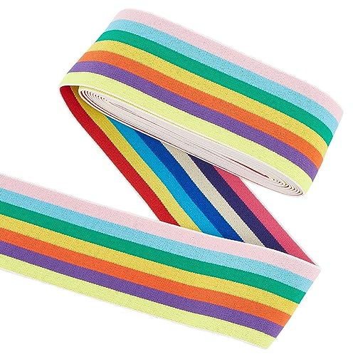 FINGERINSPIRE 3.65 m Nylon Gummiband 50 mm Breit Zum Nähen Elastische Bänder Flach Mit Streifenmuster Elastisches Band Regenbogen Elastischer Spitzenbesatz Für Kleid Bund Perückenbänder Nähen