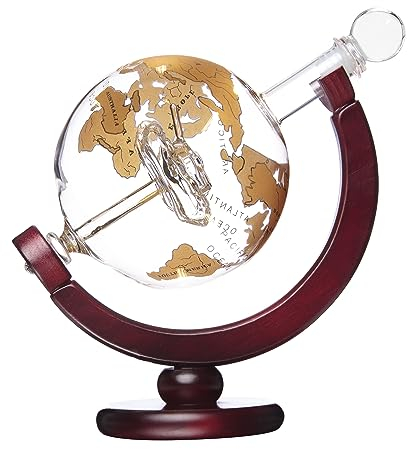 Whiskey Decanter- 750ml Gold Globe Tank Decanter - Etched Decanter for Liquor, Bourbon, Vodka - Gift for Him