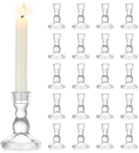 Inweder Portavelas de Cristal para Velas Cónicas: 20 Piezas Portavelas de Vidrio Transparente para Centro de Mesa Porta Velas Vintage Moderno Candelabro para Boda Navidad o Decoración del Hogar