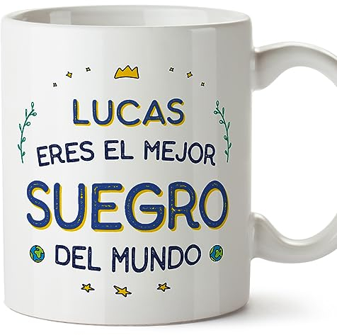 MUGFFINS Tazas Personalizadas para SUEGRO - En Español - Mejor del Mundo - 11 oz / 330 ml - Regalo personalizable original y divertido