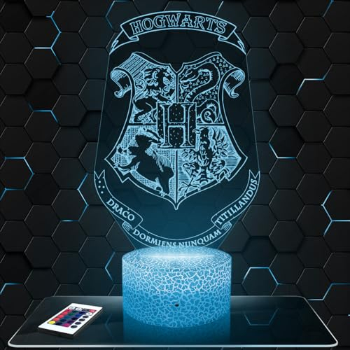 Lampe de Chevet, Veilleuse Tactile H. Potter Poudlard Lampe 3D LED Illusion, Idée Cadeau Hogwarts Noël Anniversaire Garçon et Fille Effet Hologramme 3D Chambre d'Enfant ou Adulte TOP