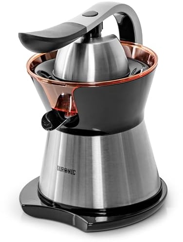 Duronic JE304 Spremiagrumi elettrico 300W, Estrattore in acciaio inox 400ml, Spremiagrumi con leva e filtro regolabile, Spremitore per agrumi con 2 coni, per succo di arancia limone lime pompelmo
