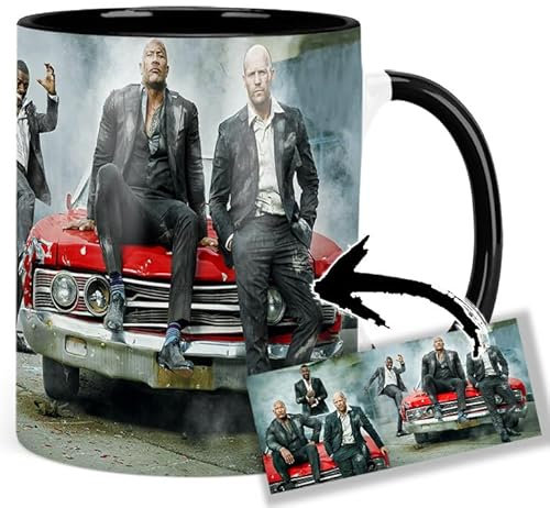 Fast & Furious Hobbs & Shaw Dwayne Johnson Jason Statham Idris Elba Taza Ceramica Interior y Asa Negra