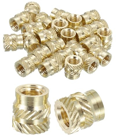 QUARKZMAN Tuercas de Inserción Estriadas, 25 Unidades M6 x 9.5mm L x 9mm OD Tuercas de Latón para Impresión 3D Tuercas de Inserción Roscadas de Latón Tuercas de Inserción de Calor