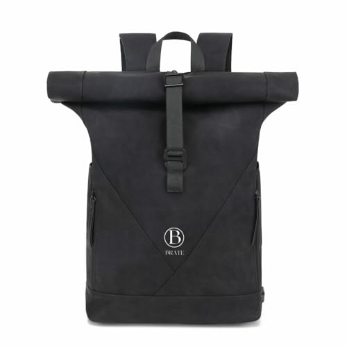 Brate - Wasserdichter Rolltop Rucksack Damen & Herren - mit 15 Zoll Laptopfach - 25L bis 40L - Ideal als Schulrucksack, Reiserucksack und Sportrucksack - Ergonomisch - Tagesrucksack (Schwarz)
