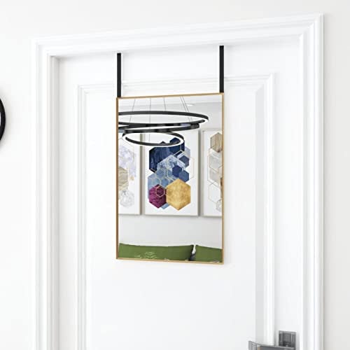 Door Mirror Gold 40x60 cm Glass and Aluminium,Over Door Mirror,Wall Mounted Mirror Door Hung Mirror Compatible with Bathroom/Bedroom/Wardrobe,Decor Mirror