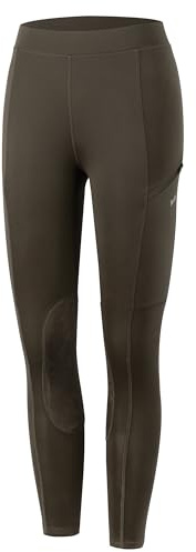 WILLIT Kinder Reithose Mädchen Reitleggings Kniebesatz Jugend Reiten Hosen Sommer Atmungsaktives elastisch mit Taschen Braun XS