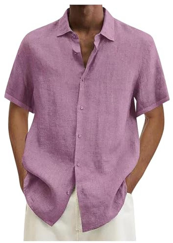 Generic Chemise Homme Manches Courtes Chemise Blanche Chemise Blanche Homme Chemise Slim Fit Homme Vêtements Homme Chemise Bleu Lin Homme Chemise pour Homme Chemise Lin Chemisette Rose 4XL