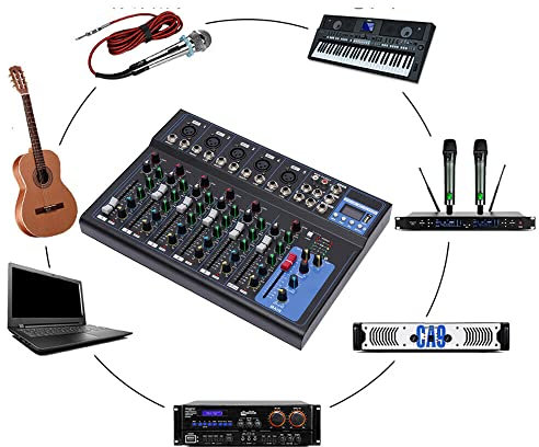 Mixer audio professionale, mixer a 7 canali a 2 bus, con interfaccia audio USB, mixer Bluetooth per la registrazione di applicazioni musicali karaoke DJ