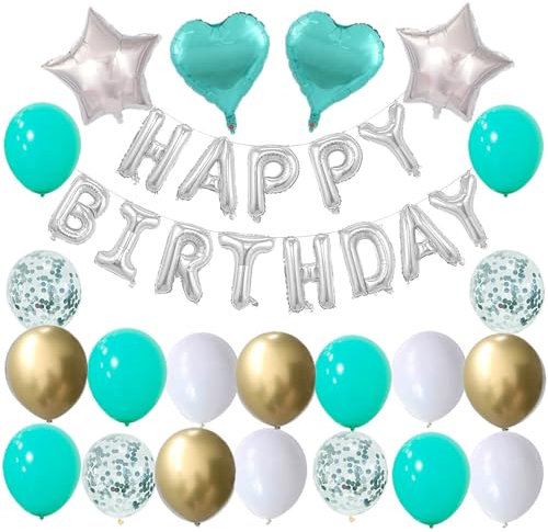 Geburtstagsdeko Silber Happy Birthday Girlande Luftballons Gold Tuerkis Deko Geburtstag Mädchen Happy Birthday Deko Frauen