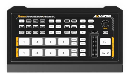 AVMATRIX Shark H4 Video Mixer Switcher mit 4 x HDMI-Eingang, SD-Karte, USB-Recorder für Live-Streaming