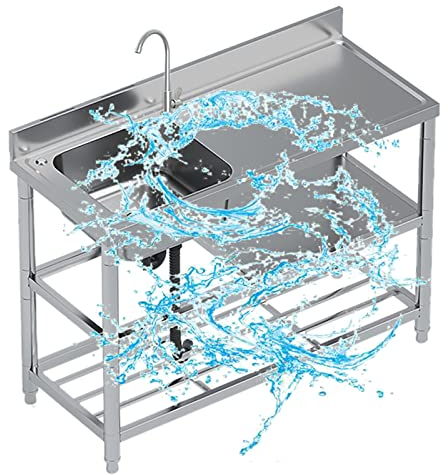Einzelbecken-Küchenspüle aus Edelstahl 304, freistehende Spüle aus Edelstahl, gewerbliche Spüle mit Wasserhahn und Abtropffläche, Werkbank für den Innen- und Außenbereich, Garage, Waschküche/Hauswirt