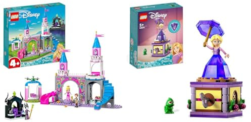 LEGO Disney Princess Auroras Schloss Spielzeug & Disney Princess Rapunzel-Spieluhr, Prinzessinnen Spielzeug zum Bauen mit Rapunzel Mini-Puppe, Diamantkleid und Chamäleon Pascal für Kinder 43214