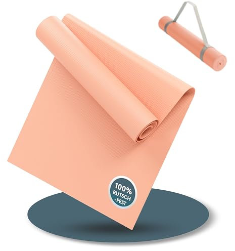 LILENO SPORTS Yogamatte Rosa (180 x 60 cm) mit Tragegurt, Sport- und Yogamatte extra rutschfest in 4 mm Dicke, Gymnastik- und Fitnessmatte für Training und die