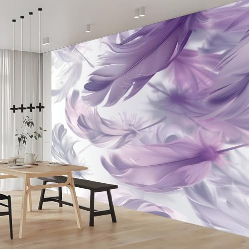 Fototapete Böhmische Feder Lila 250x175 cm Tapete 3D Vlies Wanddeko Wallpaper Wandtapete Dekoration Study Zimmer Wohnzimmer Restaurant Cafe