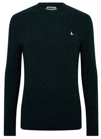 Jack Wills Mens Marlow Merino Wool Blend Cable Knit Sweater Evergreen Marl XL