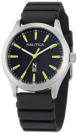 Nautica Men's N83 Everyday Watch, Black/Black/Silver