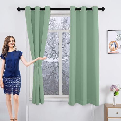 GAIFNAG Gardinen Blickdichte Vorhänge 270 x 100 cm Wohnzimmer Lärmschutz/Kälteschutz Warm mit Ösen Türvorhang Blickdicht für Hochzeit Fenster Wohnzimmer, Zart Grün