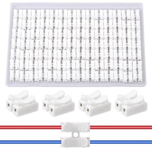 AUKENIEN 100 Pezzi Connettori Elettrici Rapidi 2P CH-2 Morsetti Rapida Morsettiera Elettrica Terminale Cavo Connettore Rapido a Molla Elettrico Morsetto Elettrico per Cavi