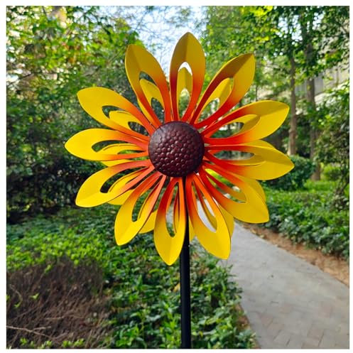 MeLtor Windrad Doppelwindrad mit gegenläufigen Rotoren,174CM, Sonnenblumen Doppelschicht Windrad Landschaft Terrasse, Rasens Oder Gartens,Yellow