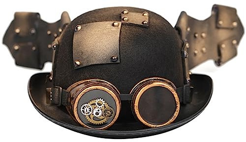 HINAYOSAN Steampunk Herren Hut mit Brille Gay Zylinder Jazz Hut Gothic Steampunk Zylinder Hut für Männer Rutschfester Hut Karneval Nachtclub, Schwarz , 2-3