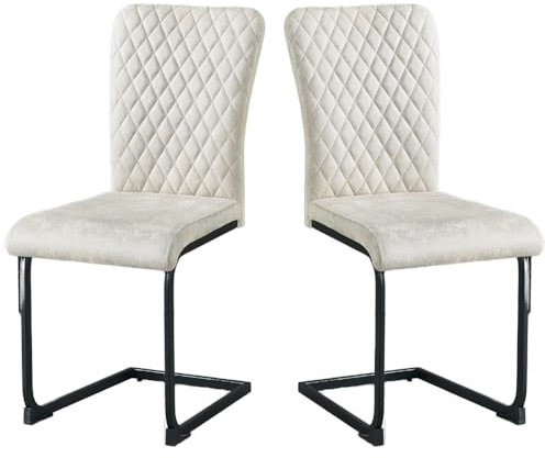 JYMTOM Freischwinger Schwingstuhl Esszimmerstuhl 2er Set mit Wildlederimitat-Bezug und hoher Rücklehne, Metallgestell, Küchenstuhl für Wohnzimmer Konferenzraum und Esszimmer (2, PU Beige)