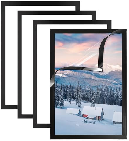 4 Stück Diamond Painting Rahmen, Selbstklebend Magnetisch Bilderrahmen, Schwarzer Selbstklebender Rahmen, 30 x 40 cm Diamant Painting Bilderrahmen, Wanddekoration für Schlafzimmer und Wohnzimmer
