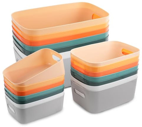 RETON 21 Pcs Plastic Storage Boxes, Multiple Colors Storage Baskets, Plastic Storage Baskets with Handles, Durable Cupboard Storage Organiser for Kitchen Bathroom Office and Home(7 Colors and 3 Size)
