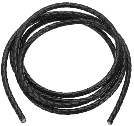 PATIKIL Cordon en Cuir tressé Rond, Cordon en Cuir tressé Rond de 4 mm pour la Fabrication de Bijoux, Colliers, Bracelets, Noir (1,1 Verges)