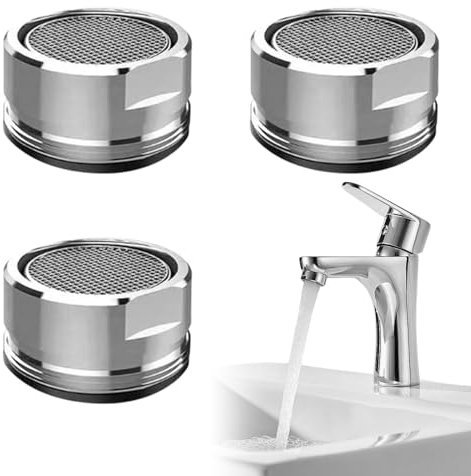 3 Stück Wasserhansip, Wasserhahn Sieb Strahlregler, 24mm Diffusor Hahn für Küche und Bad, Metallisch Außengewinde Wasserhahn Ersatzteil mit Dichtung