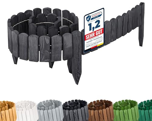 Garronda Rasenkante Holz Beeteimfassung imprägniert 200 cm x 10 cm Flexibler Rollborder Zaun für Garten GD-0107 (Graphite, Höhe: 10 cm)