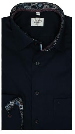 Marvelis Herrenhemd | Modern Fit | Extra Langer Arm 69cm | Uni Dunkelblau | New Kent Kragen | Gr. 42