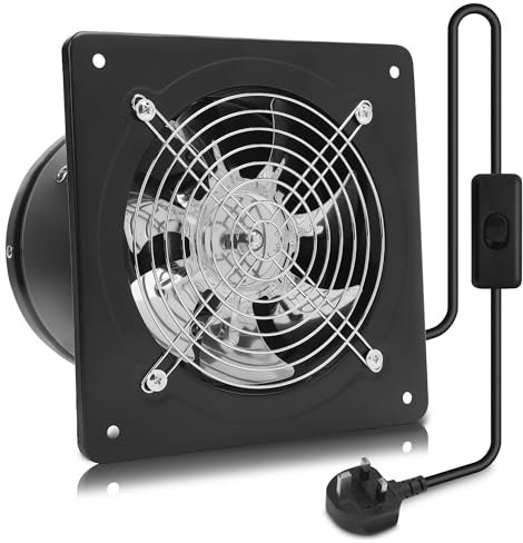 MEKOTRIN Extractor Fan Kitchen, 10 Inch/250 mm Wall Mounted Exhaust Fan Industrial Ventilation Fan with Switch Easy to Use for Kitchen Restaurant Warehouse Garage Bathroom Window(Black)