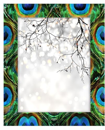 Mexpekil Bilderrahmen aus Holz, 28 x 35 cm, Pfauenfedern, 35,6 x 28,9 cm, Wanddekoration, Tischcollage, Bilderrahmen, Heimdekoration, Geschenke