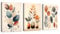 3 Pcs Boho Eucalyptus Feuille Tableau Décoration Murale Salon Impression sur Toile Nature Orange Botanique Feuilles Image sur Toile Peintures sur Toile Décor Murale pour Chambre Maison Bain 30x40cmx3