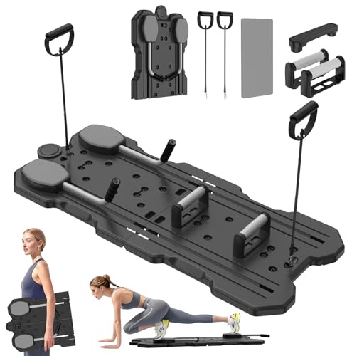 IMAYCC Klappbares Pilates Board Reformer Set mit Bauchroller, Tragbare Multifunktionale Pilates Trainingsgerät für Ganzkörperworkout Zuhause mit Zubehör (Schwarz)